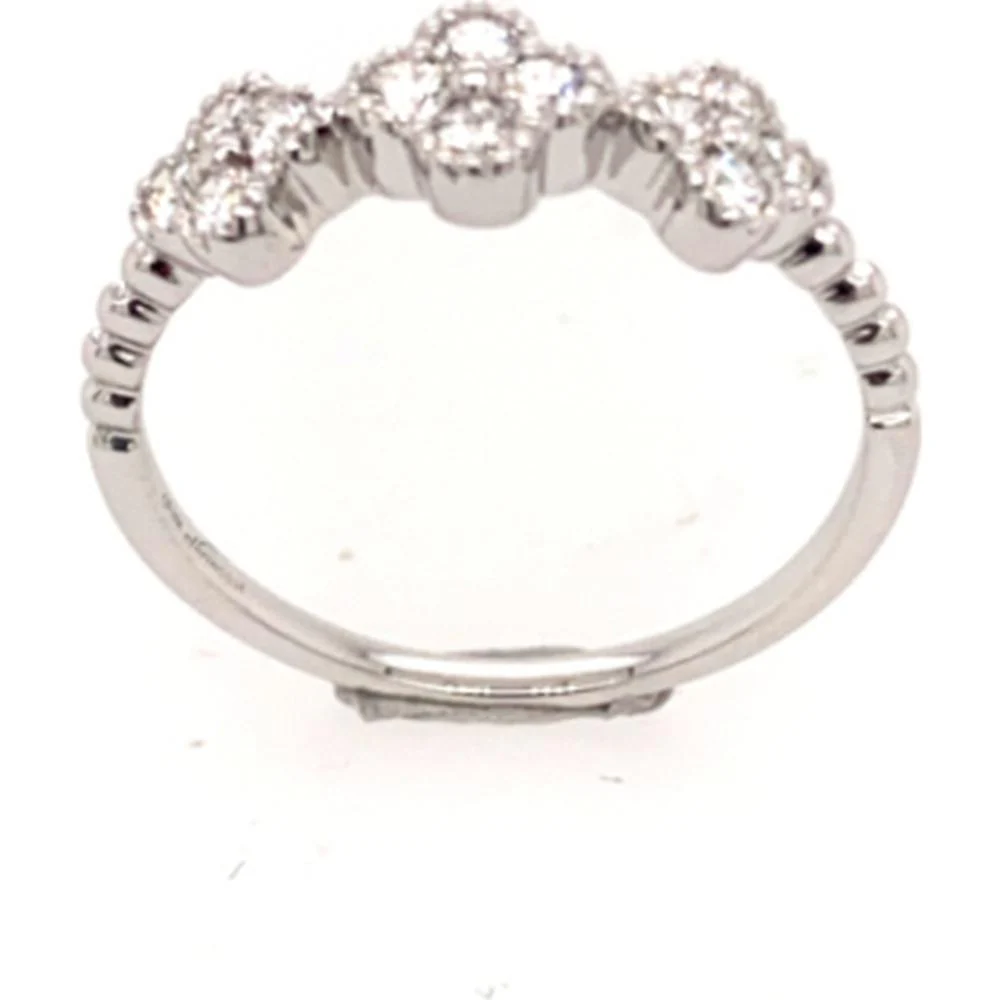 18K White Gold Three-Stone Halo-Style Round Diamond Ring by Afarin