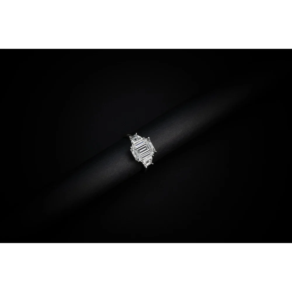 18K White Gold Three Stone Ring with 3.54 Carat Oval Lab Diamond and Half-Moon Side Stones - 5.28 Carat Total Diamond Weight - Covaloro Fine Jewelry - Image 2