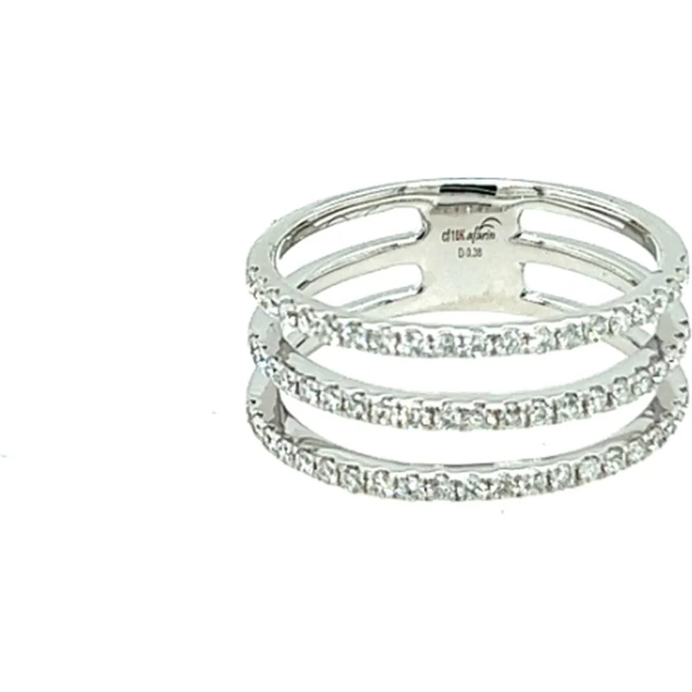 18K White Gold Triple Band Ring with Pavé Set Round Diamonds by Afarin