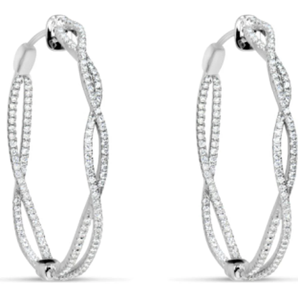 18K White Gold Twisted Hoop Earrings with Diamonds by Afarin