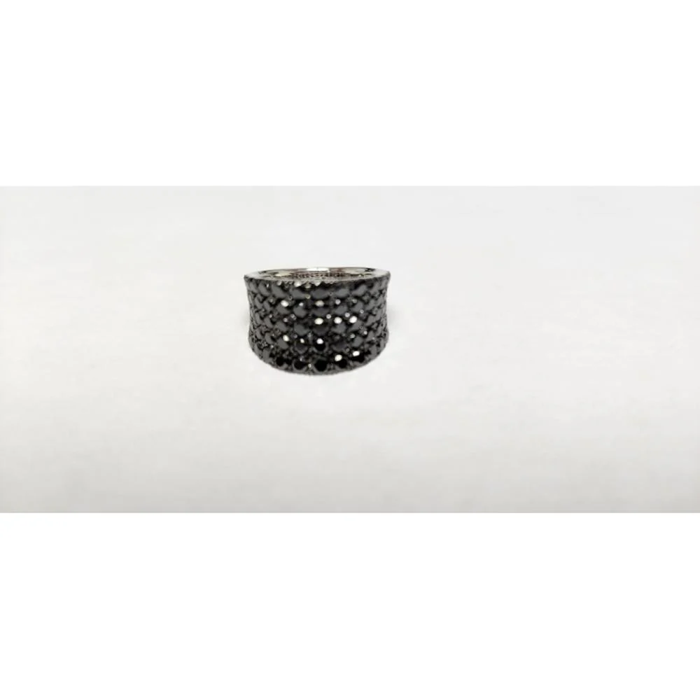 18K White Gold Wide Band Ring with Black Diamonds by Afarin
