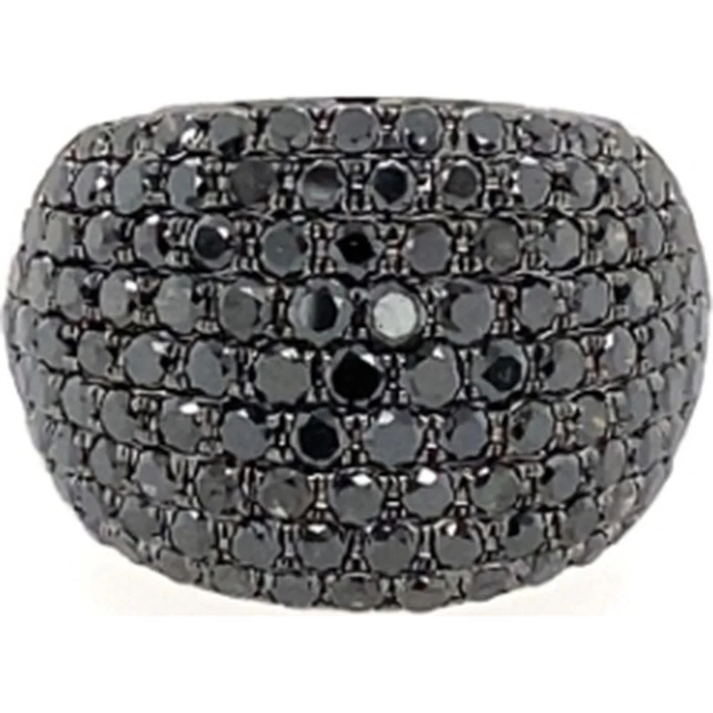 18K White Gold Wide Band Ring with Pavé Set Round Black Diamonds by Afarin