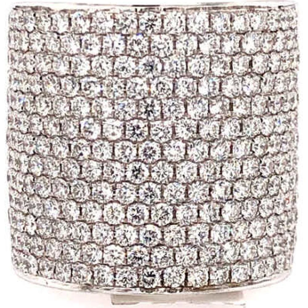 18K White Gold Wide Band Ring with Pavé Set Round Diamonds by Afarin