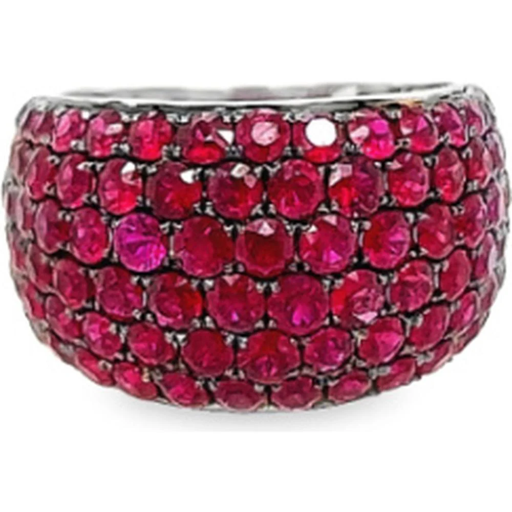 18K White Gold Wide Band Ring with Round Rubies by Afarin