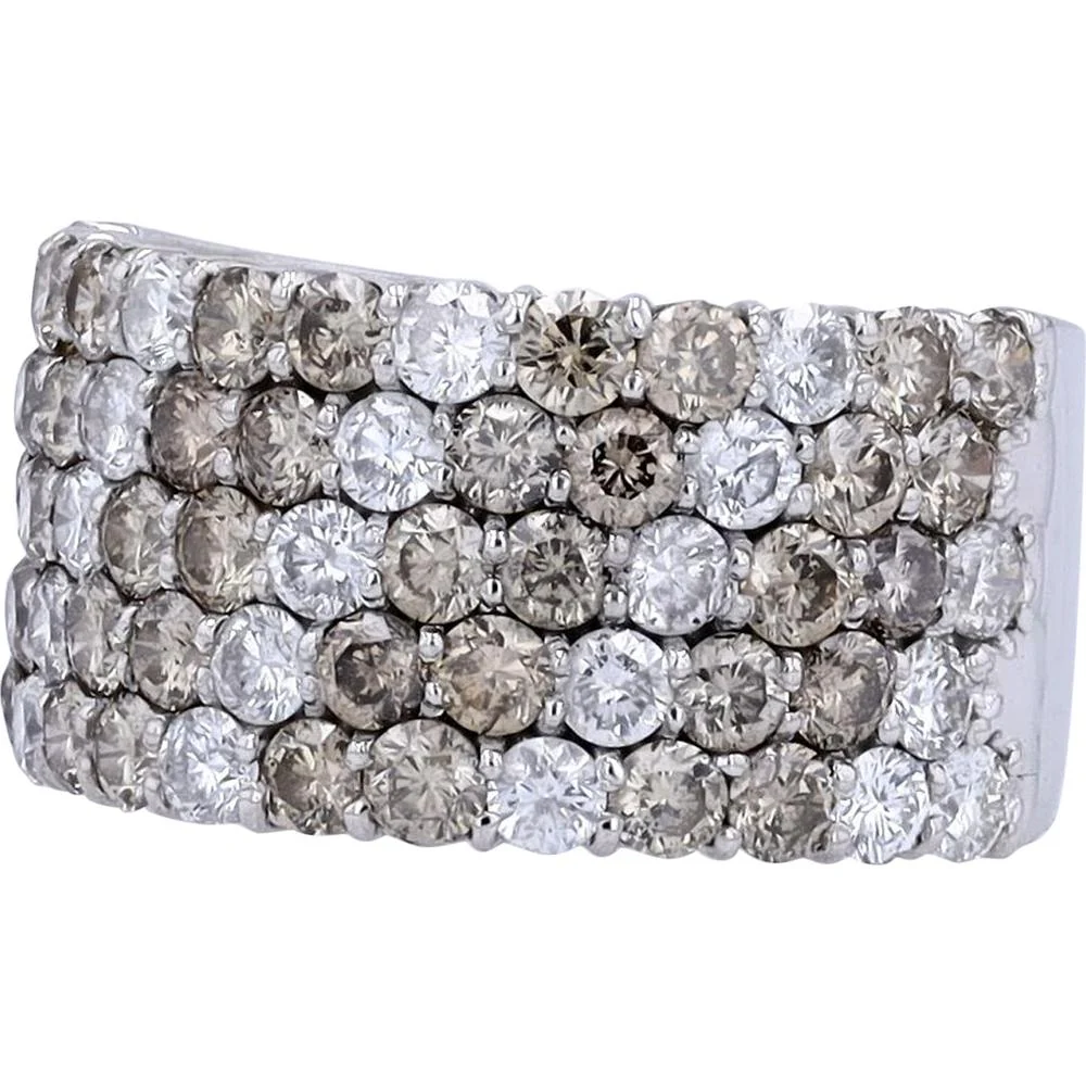18K White Gold Wide Band with 3.00 Carat Total Round Diamonds - Prong Set Champagne & White Mix - Image 2