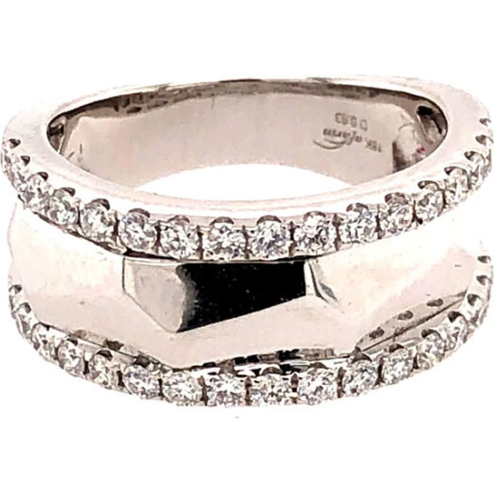 18K White Gold Wide Contemporary Band Ring with Round Diamonds by Afarin