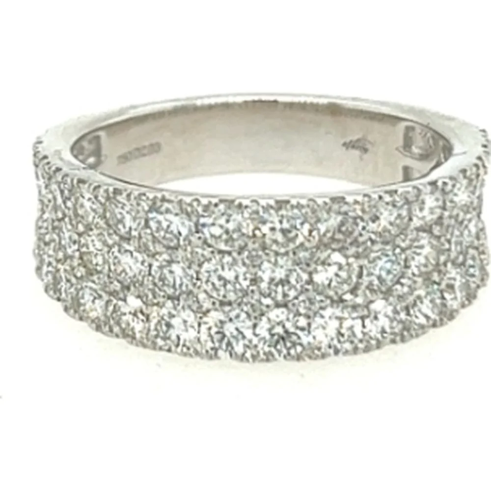 18K White Gold Wide Diamond Band Ring with Pavé Set Round Diamonds by Afarin