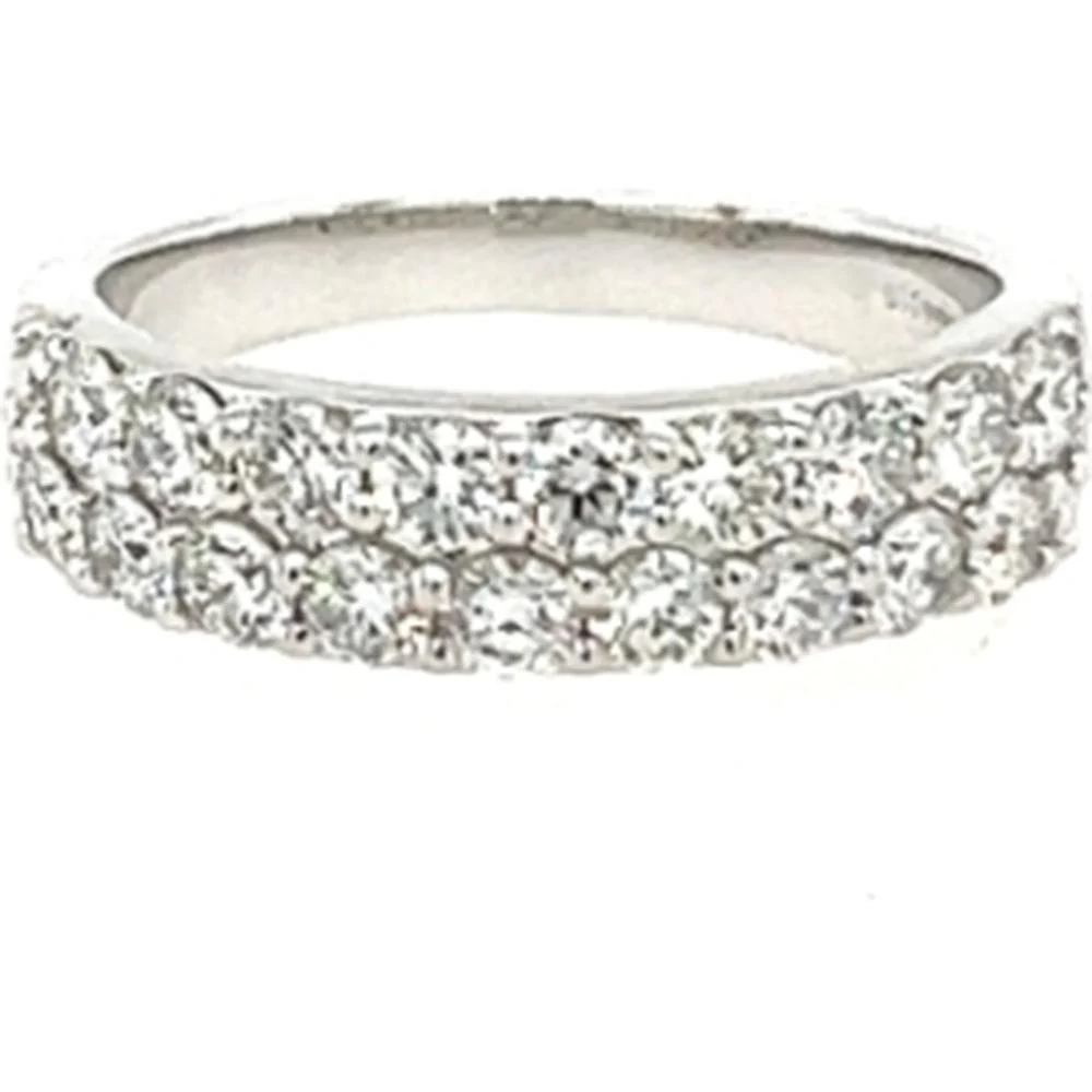 18K White Gold Wide Diamond Band Ring with Round Diamonds by Afarin