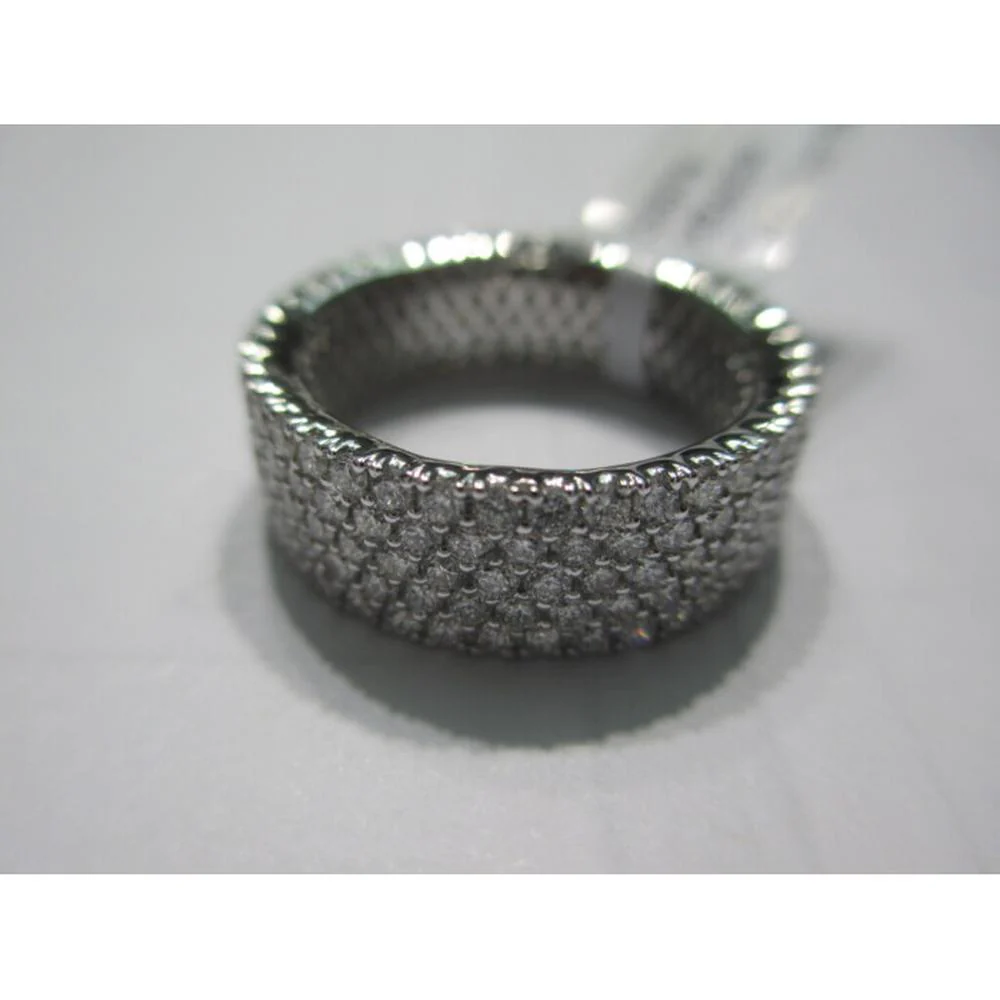 18K White Gold Wide Diamond Band Ring with Round Diamonds by Afarin