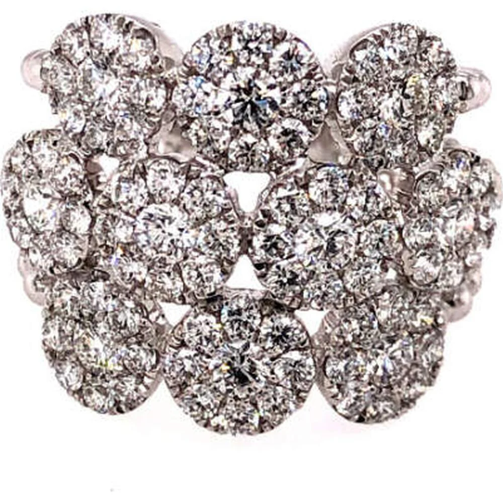 18K White Gold Wide Diamond Cluster Ring with Round Diamonds by Afarin