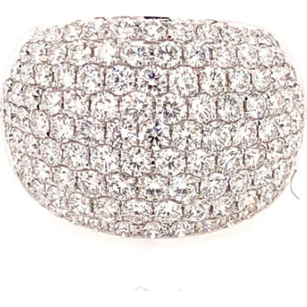18K White Gold Wide Dome Diamond Ring with Rows of Round Diamonds by Afarin