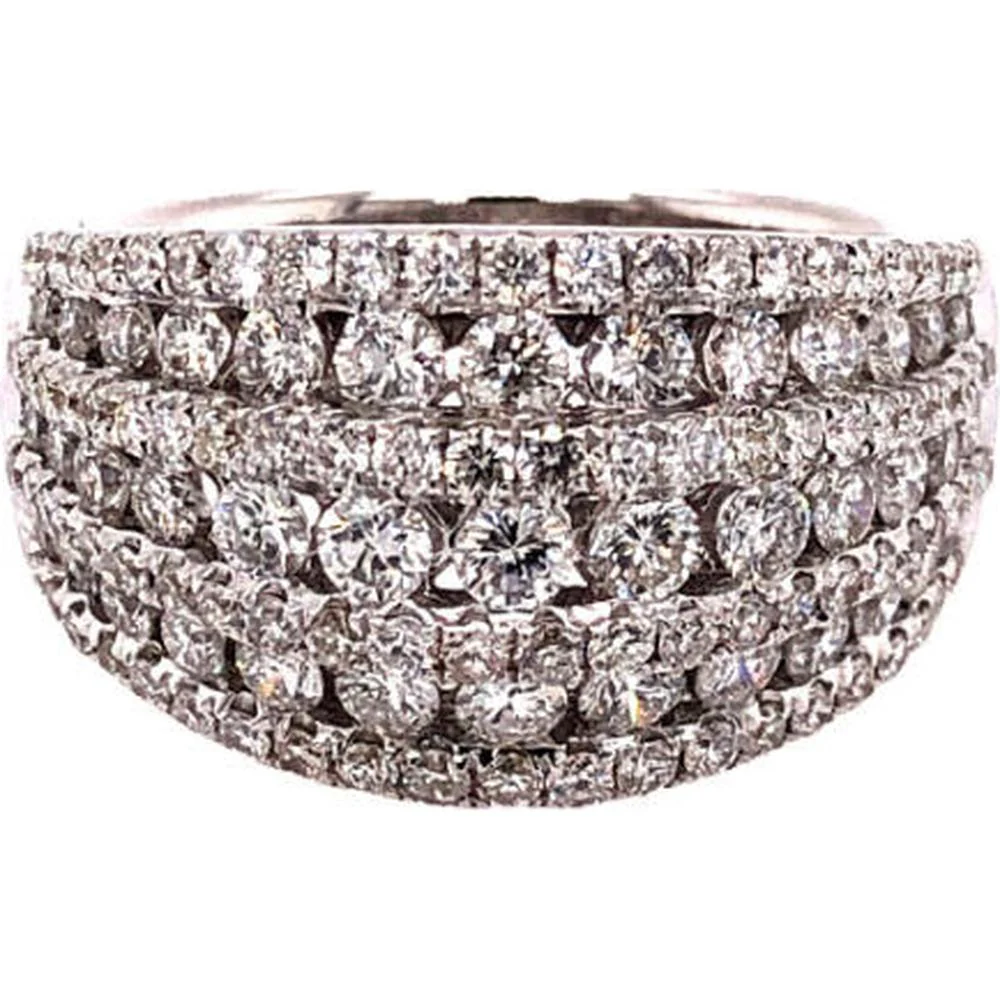 18K White Gold Wide Multi-Row Diamond Band Ring with Round Diamonds by Afarin
