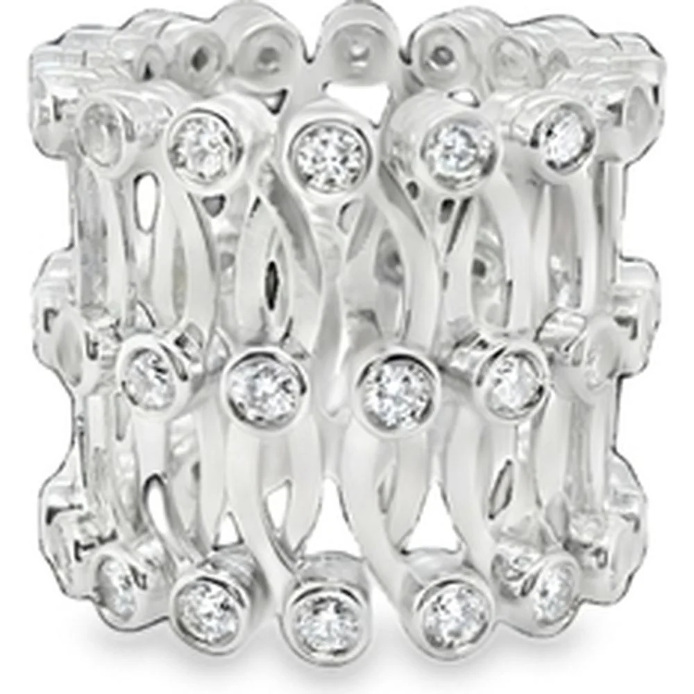 18K White Gold Wide Openwork Band Ring with Round Diamonds by Afarin