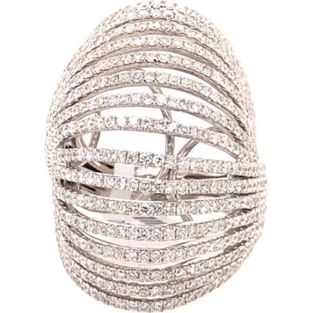 18K White Gold Wide Openwork Diamond Ring by Afarin