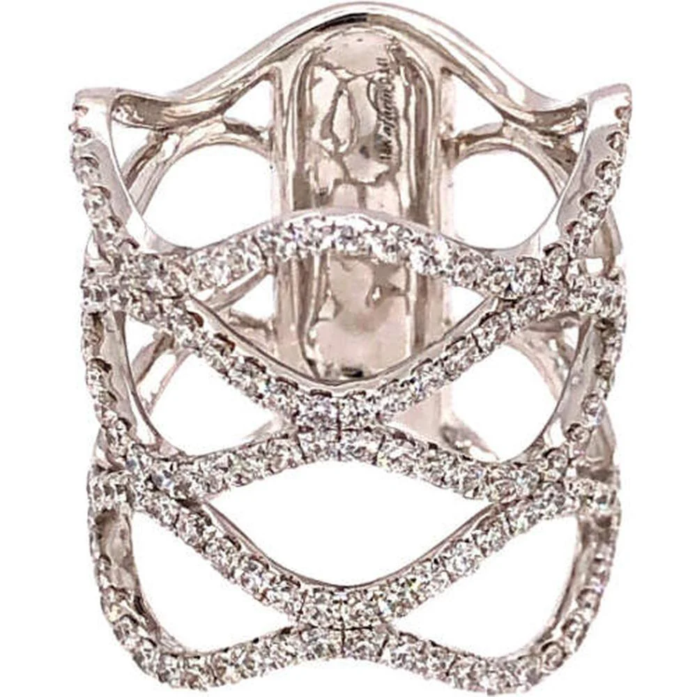 18K White Gold Wide Openwork Ring with Diamond Accents by Afarin