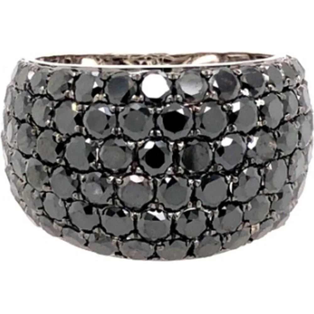 18K White Gold Wide Statement Ring with Round Black Diamonds by Afarin