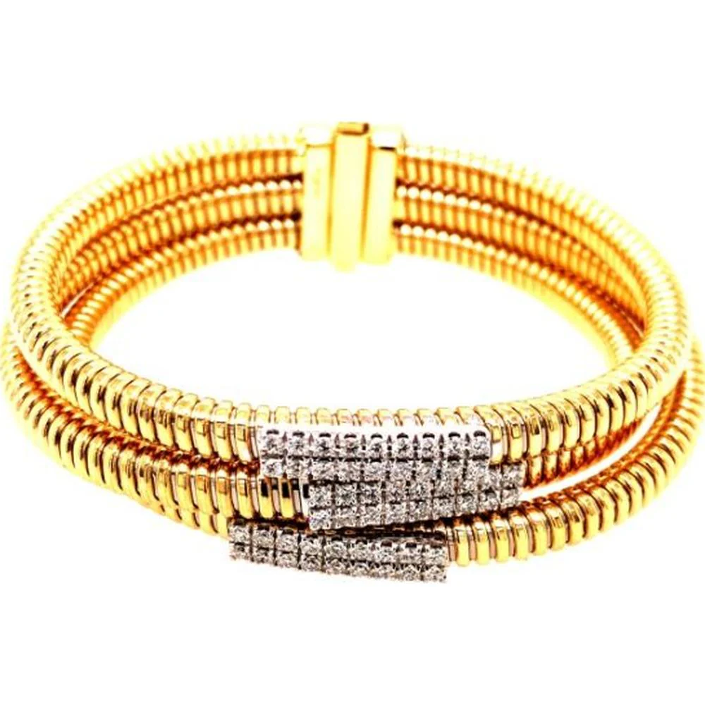 18K Yellow and White Gold Coiled Diamond Bangle Bracelet by Afarin