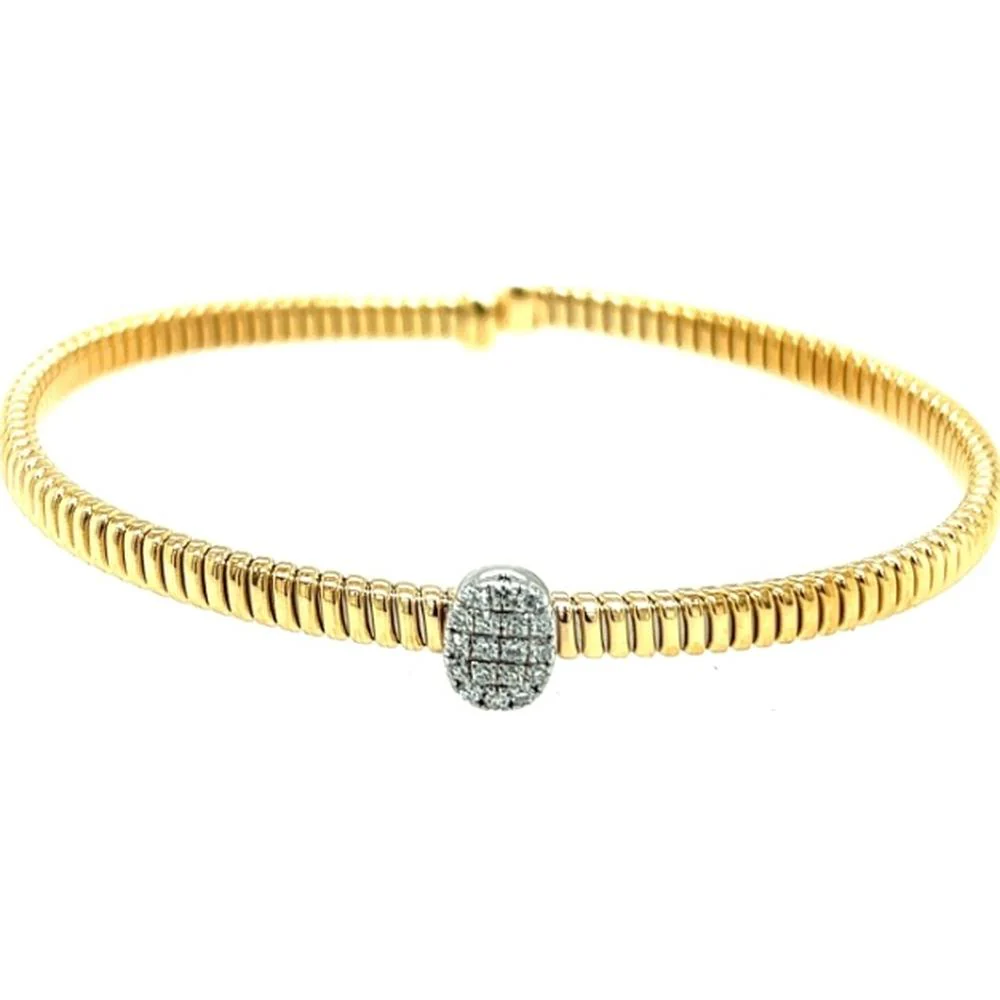 18K Yellow and White Gold Diamond Center-Station Bangle Bracelet by Afarin