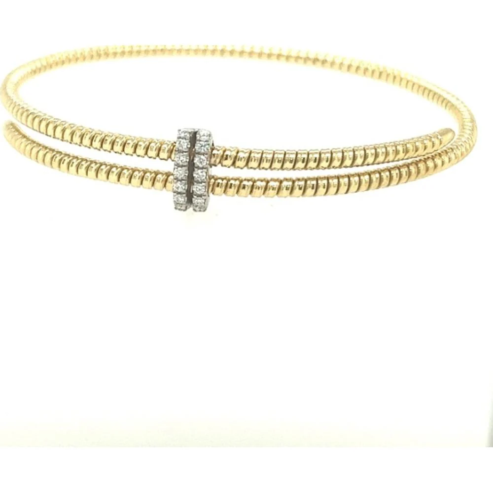 18K Yellow & White Gold Double Coil Diamond Station Bangle Bracelet by Afarin