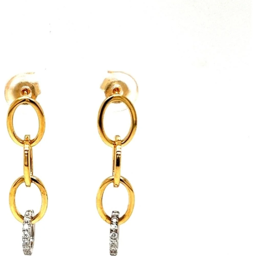 18K Yellow and White Gold Drop Earrings with Open Link Design and Diamond Accents by Afarin