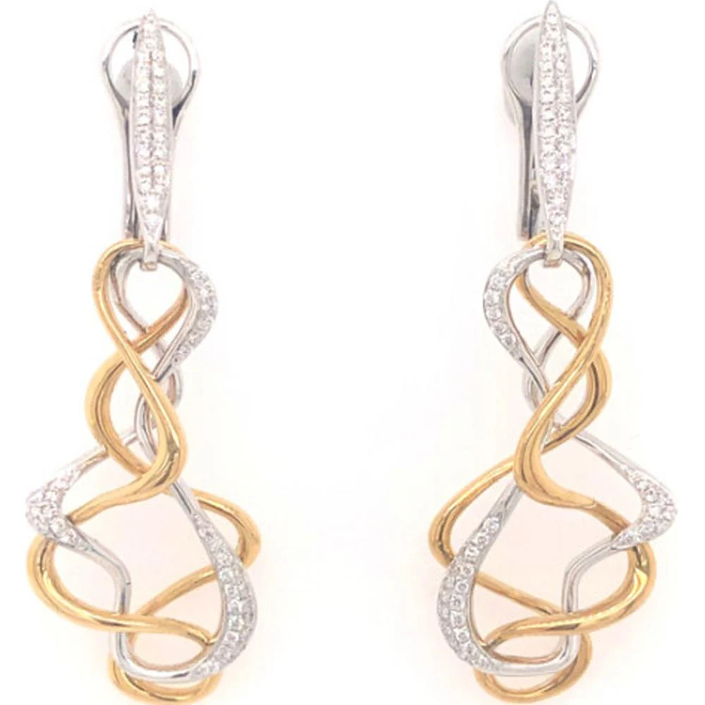 18K Yellow and White Gold Free-Form Drop Earrings with Diamond Accents by Afarin