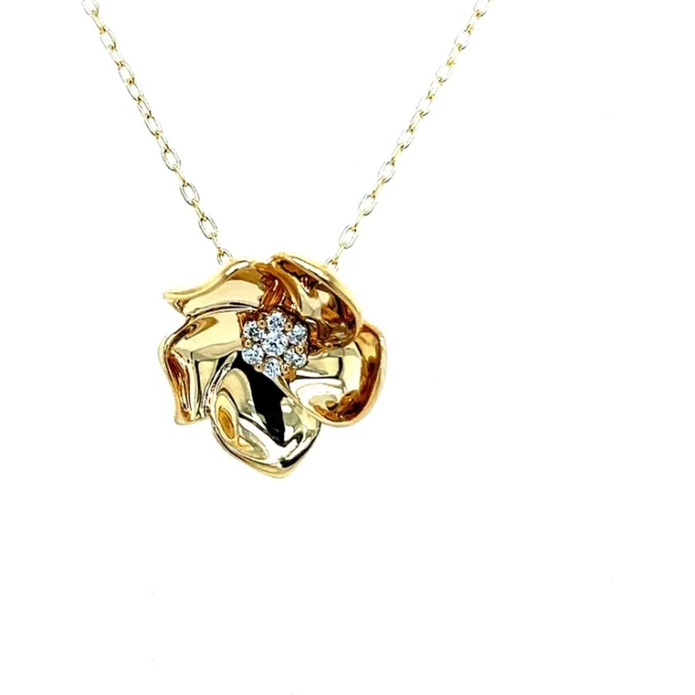 18K Yellow and White Gold Free-Form Floral Pendant Necklace with Round Diamonds by Afarin