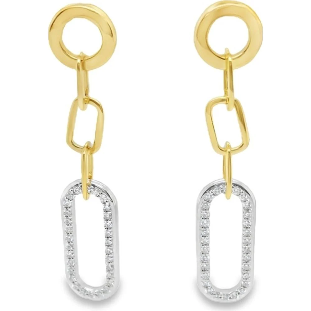 18K Yellow and White Gold Geometric Drop Earrings with Diamond-Accented Open Links by Afarin