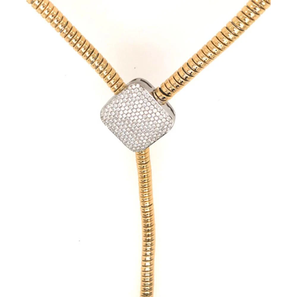18K Yellow and White Gold Geometric Pavé Diamond Slider Necklace by Afarin