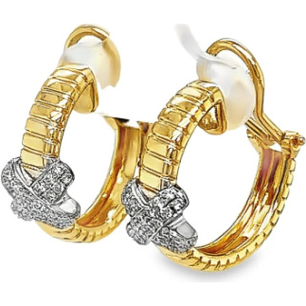 18K Yellow and White Gold Huggie Earrings with Diamond Accents by Afarin