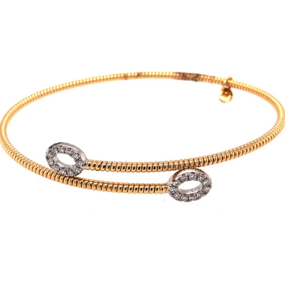 18K Yellow and White Gold Open Bangle Bracelet with Oval Diamond Motifs by Afarin