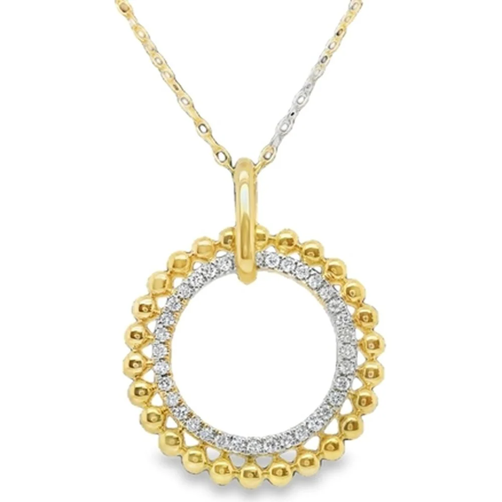 18K Yellow and White Gold Open Circle Diamond Pendant Necklace by Afarin