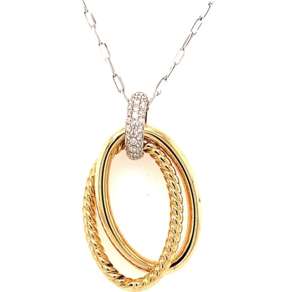 18K Yellow and White Gold Open Oval Pendant Necklace with Diamond-Accented Bail by Afarin