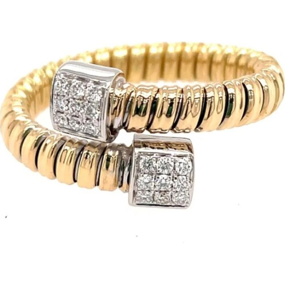18K Yellow and White Gold Open Wrap Ring with Square Diamond Ends by Afarin