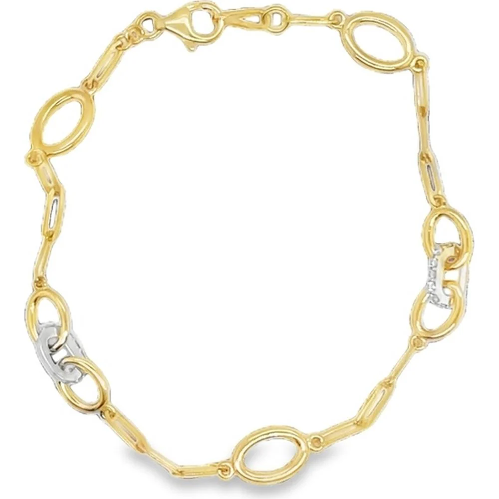 18K Yellow and White Gold Oval Link Diamond Accent Bracelet by Afarin