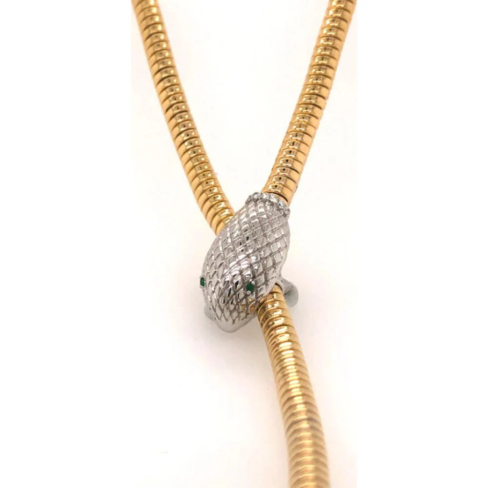18K Yellow and White Gold Panther Head Necklace with Diamond Accents and Green Gemstone Eyes by Afarin