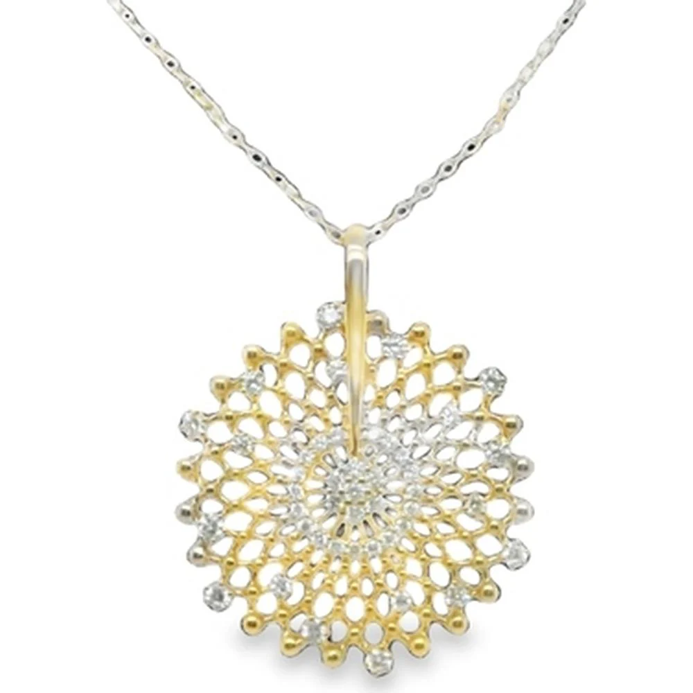 18K Yellow and White Gold Round Openwork Diamond Pendant Necklace by Afarin