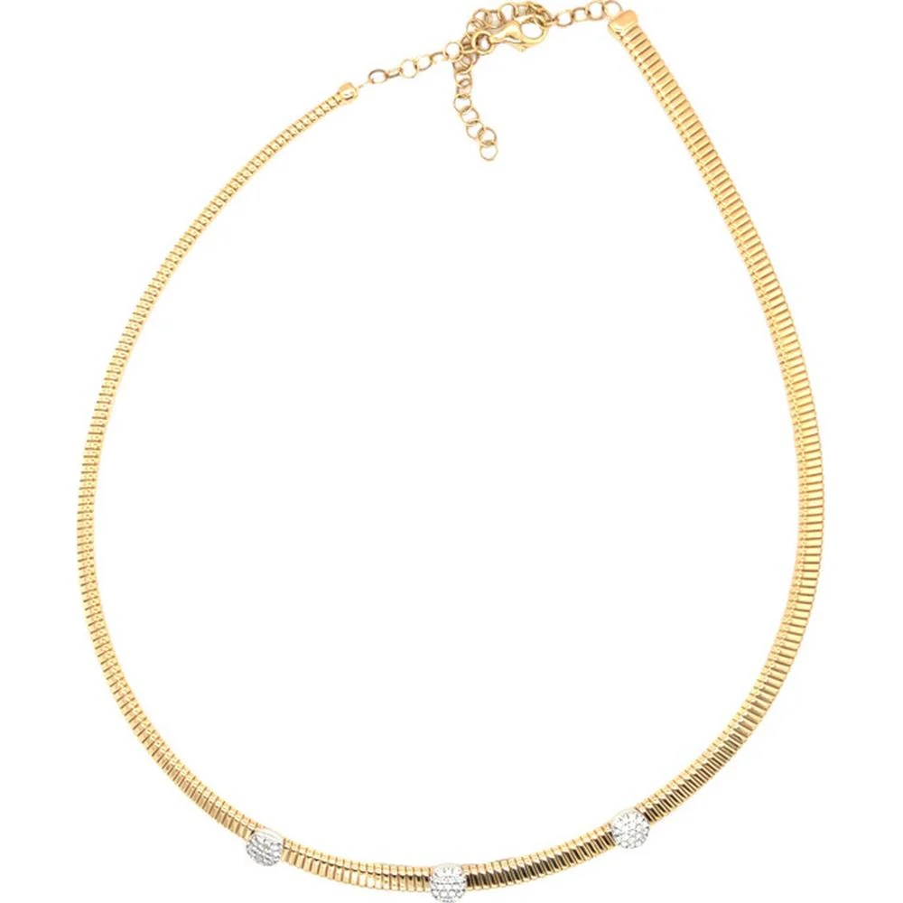 18K Yellow and White Gold Station Necklace with Round Diamond Accents by Afarin
