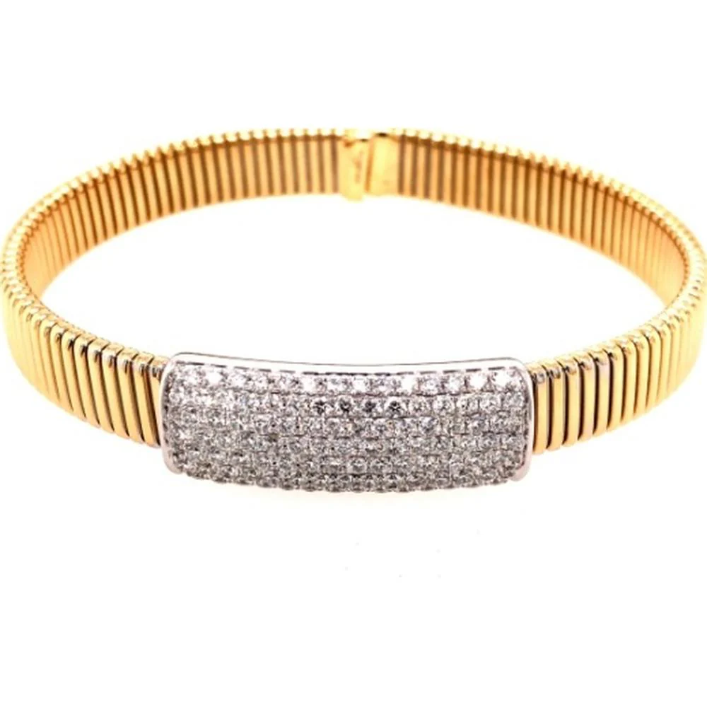 18K Yellow and White Gold Stretch Bracelet with Diamond Center Plaque by Afarin