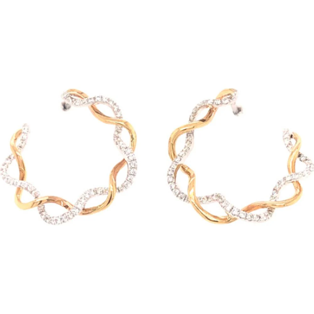 18K Yellow and White Gold Twisted Hoop Earrings with Diamond Accents by Afarin