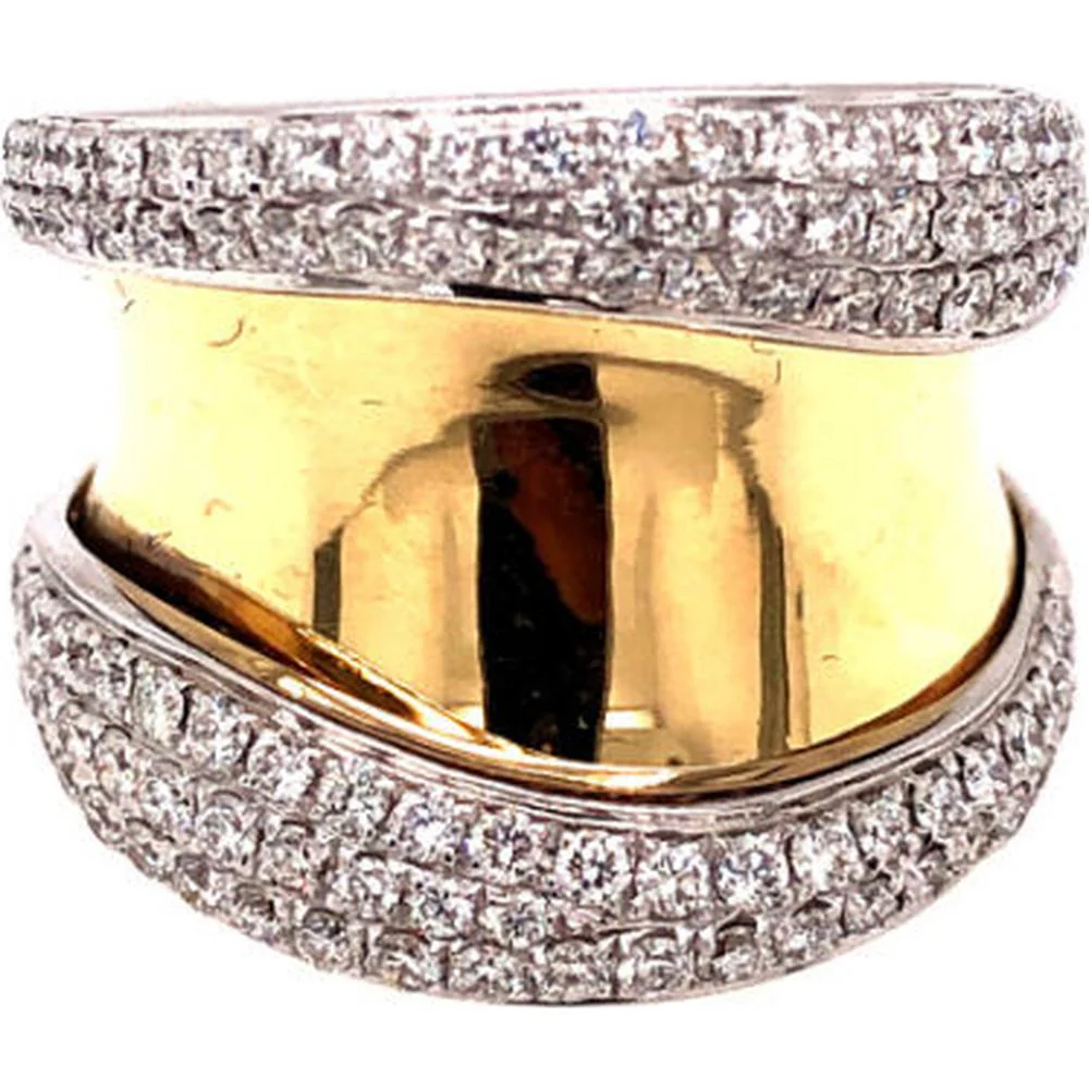 18K Yellow and White Gold Wide Diamond Statement Ring by Afarin