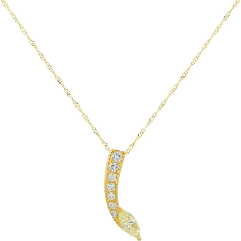 18K Yellow Gold 0.48 Carat Marquise Diamond Pendant Necklace with Diamond Accents - 0.74 Carat Total Diamond Weight
