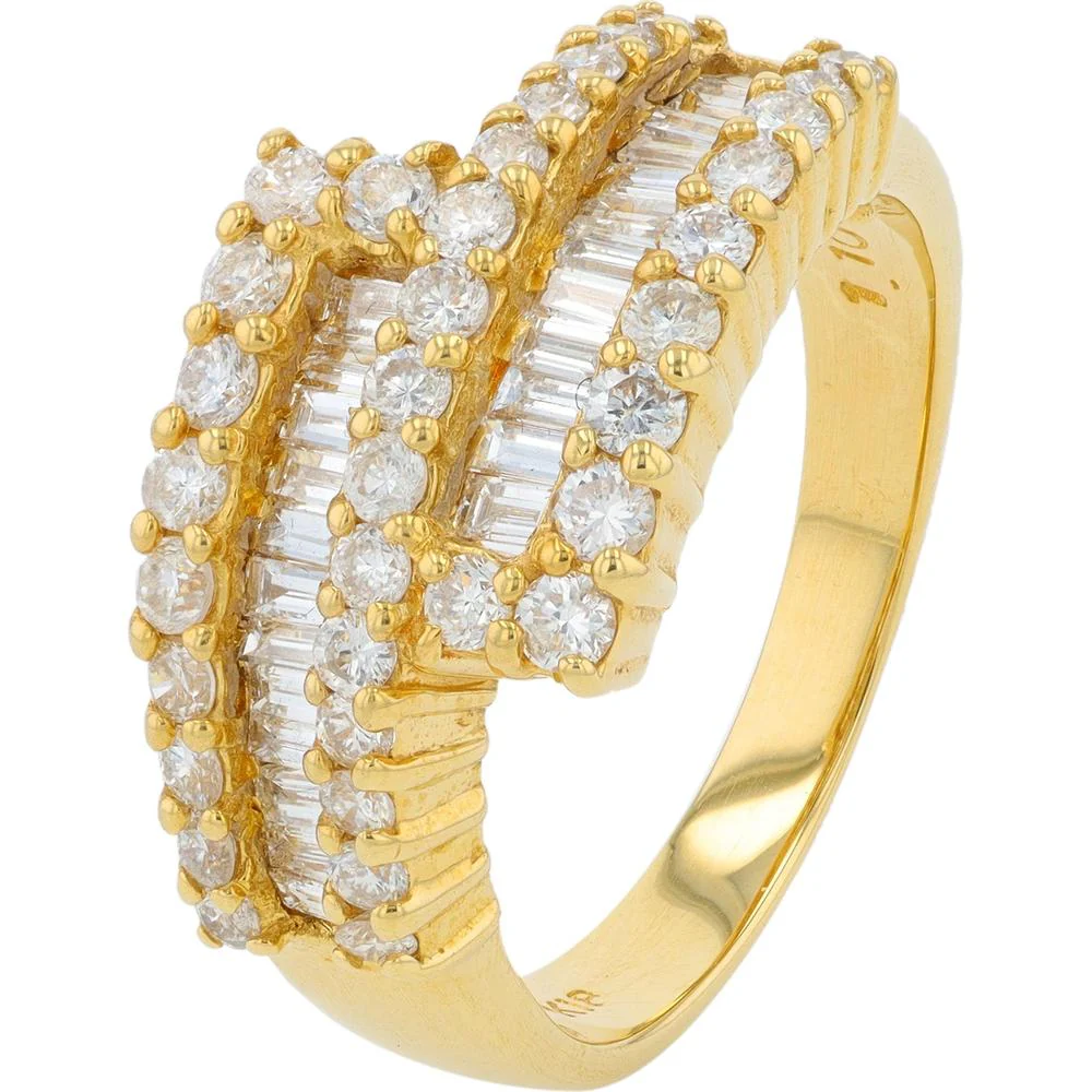 18K Yellow Gold 1.10 Carat Total Diamond Bypass Ring - Round Brilliant Cut
