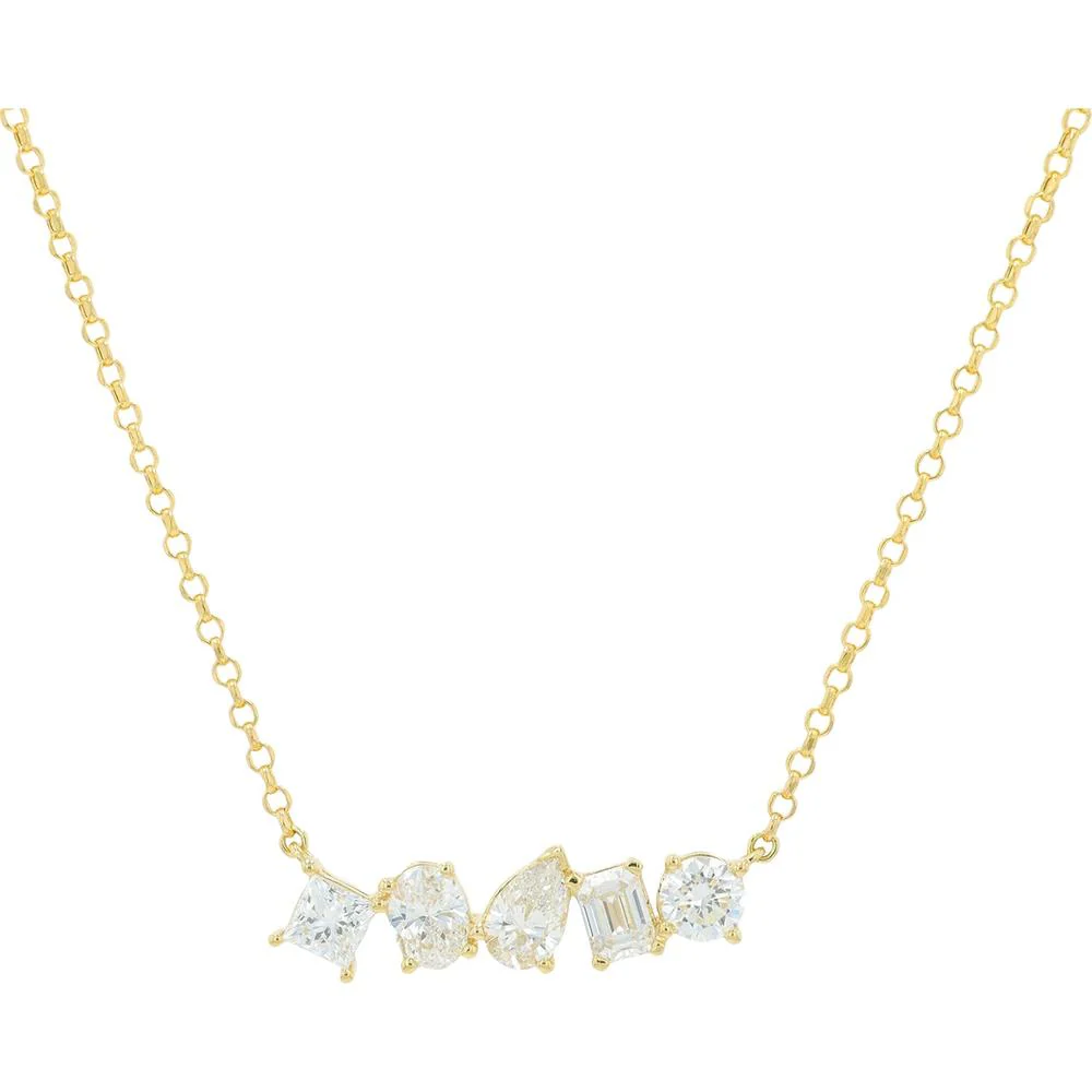 18K Yellow Gold 1.50 Carat Lab Grown Diamond Necklace with Mixed Cut Diamonds - 1.50 Carat Total Diamond Weight