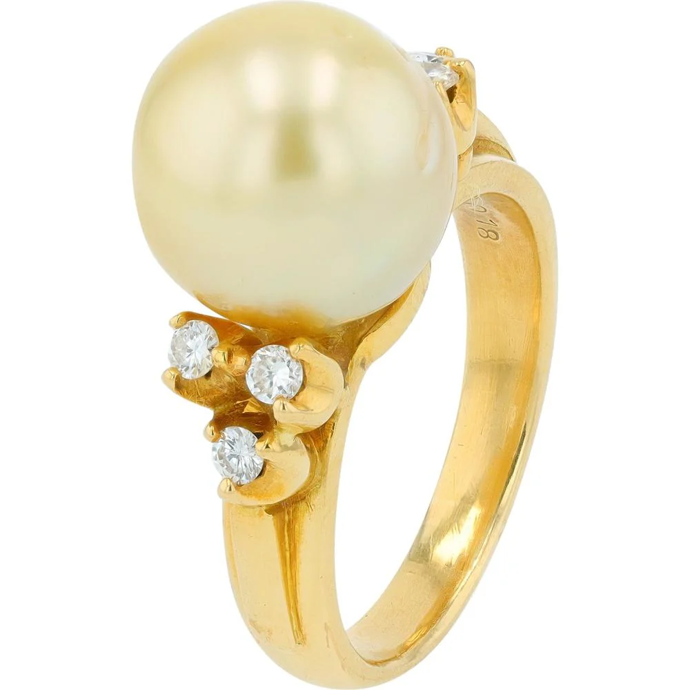 18K Yellow Gold 10.6mm Pearl Ring with 0.18 Carat Total Diamond Accents
