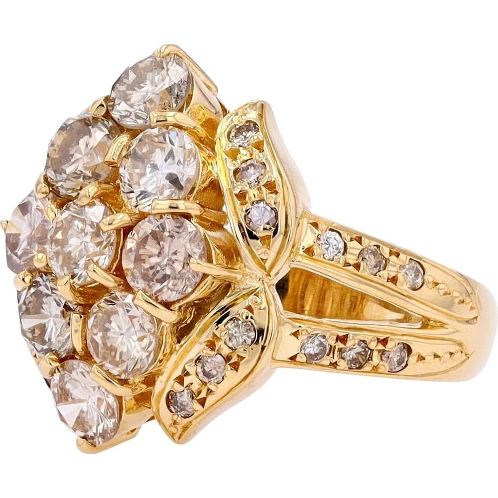 18K Yellow Gold 2.20 Carat Total Weight Floral Cluster Diamond Ring - Image 2