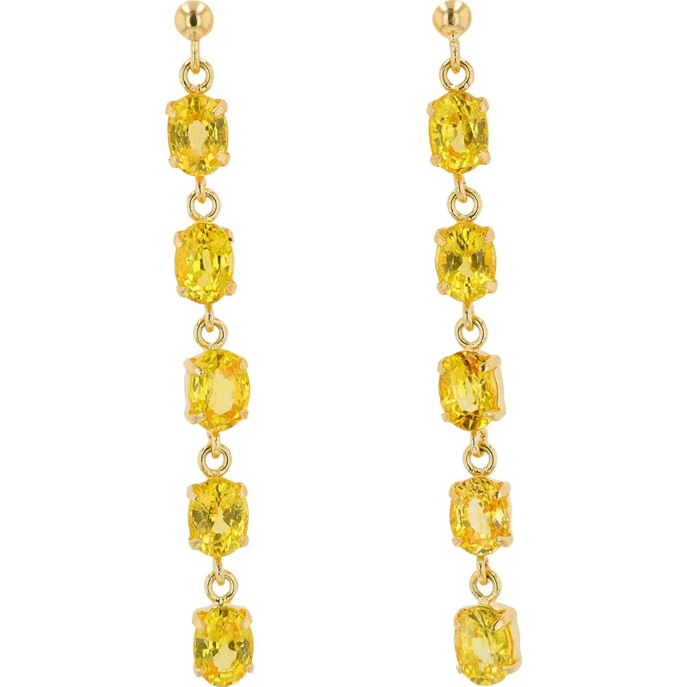 18K Yellow Gold 2.34 Carat Total Yellow Sapphire Dangle Earrings