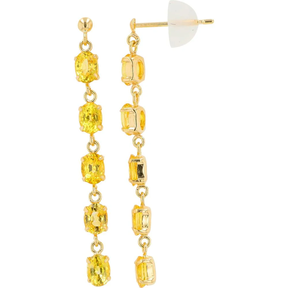 18K Yellow Gold 2.34 Carat Total Yellow Sapphire Dangle Earrings - Image 2