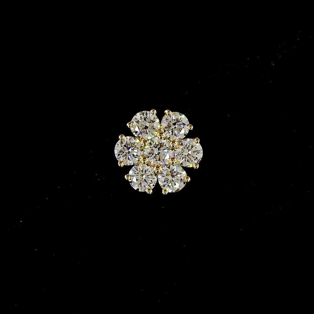 18K Yellow Gold 2 Carat Lab Diamond Floral Cluster Stud Earrings - Round Brilliant Cut with E-F VS1 Clarity - Covaloro Fine Jewelry - Image 3