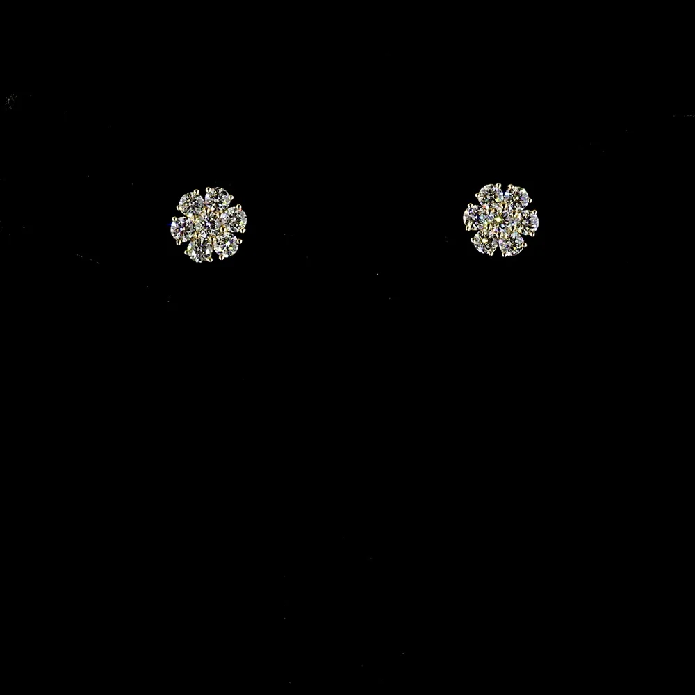 18K Yellow Gold 2 Carat Lab Diamond Floral Cluster Stud Earrings - Round Brilliant Cut with E-F VS1 Clarity - Covaloro Fine Jewelry - Image 4