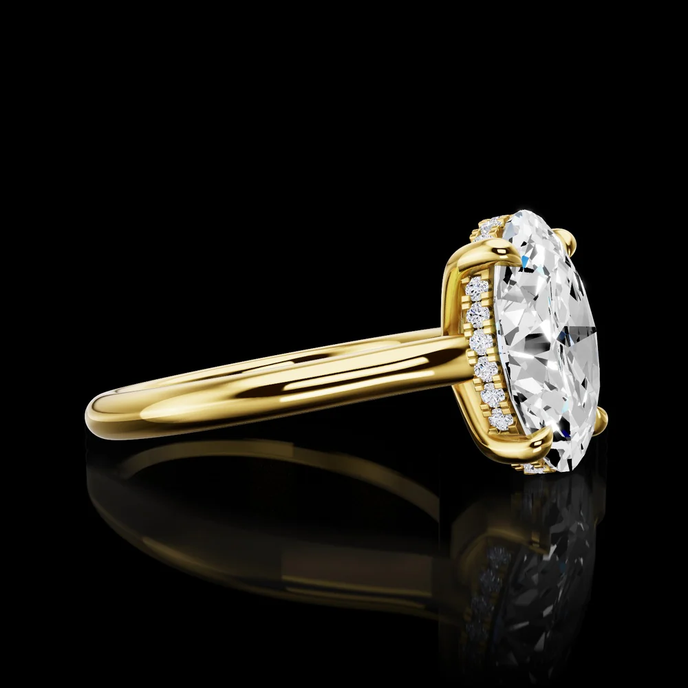 18K Yellow Gold 3.13 Carat Oval Cut Lab Diamond Hidden Halo Ring with E VS1 Clarity IGI Certified - Covaloro Fine Jewelry - Image 2